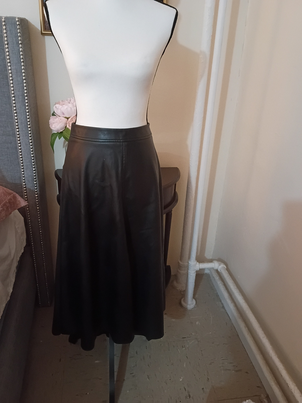 Banana Republic Black Faux Leather Skater Midi Skirt